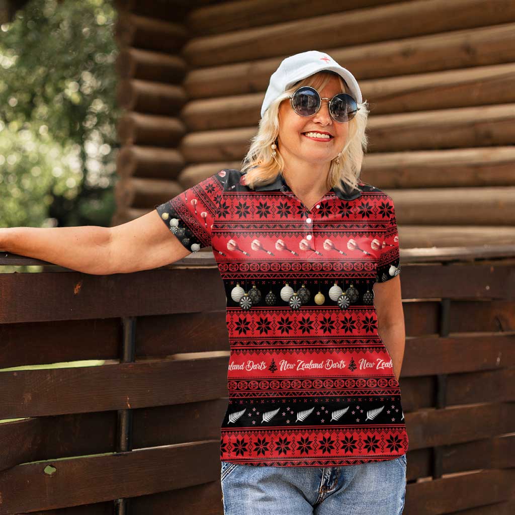 New Zealand Darts Christmas Women Polo Shirt Merry Xmas Aotearoa Maori Red - Aussie Hoodie