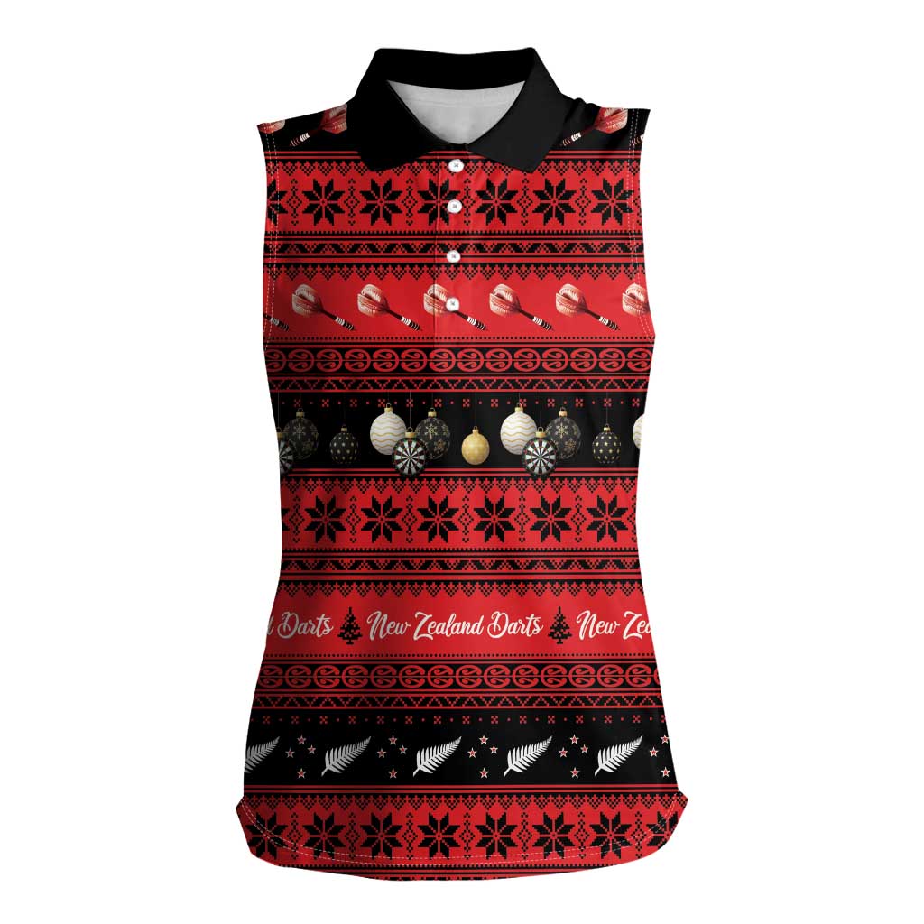 New Zealand Darts Christmas Women Sleeveless Polo Shirt Merry Xmas Aotearoa Maori Red - Aussie Hoodie