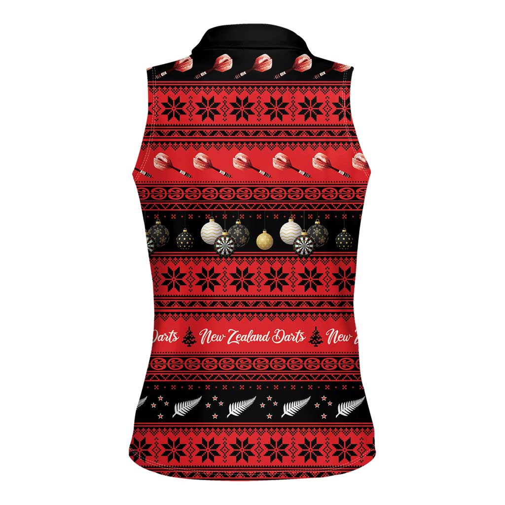New Zealand Darts Christmas Women Sleeveless Polo Shirt Merry Xmas Aotearoa Maori Red - Aussie Hoodie