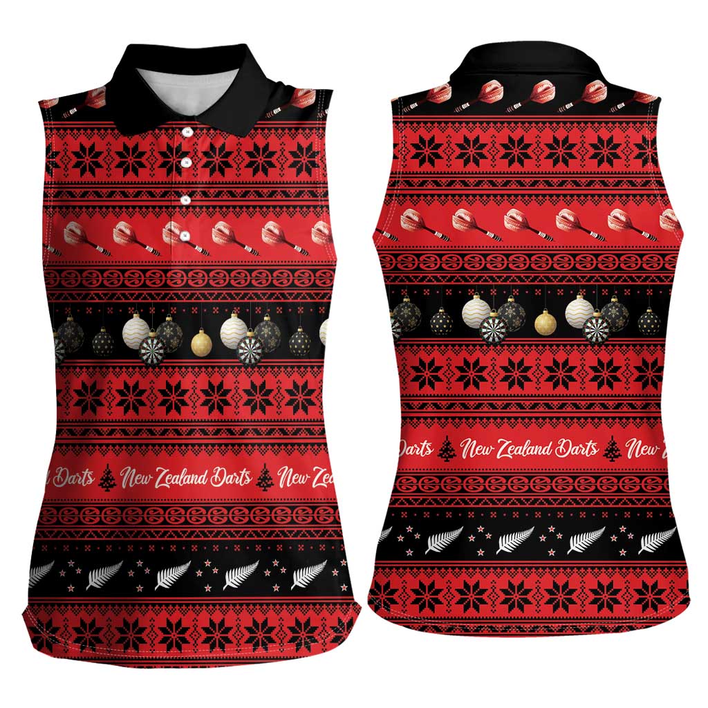 New Zealand Darts Christmas Women Sleeveless Polo Shirt Merry Xmas Aotearoa Maori Red - Aussie Hoodie