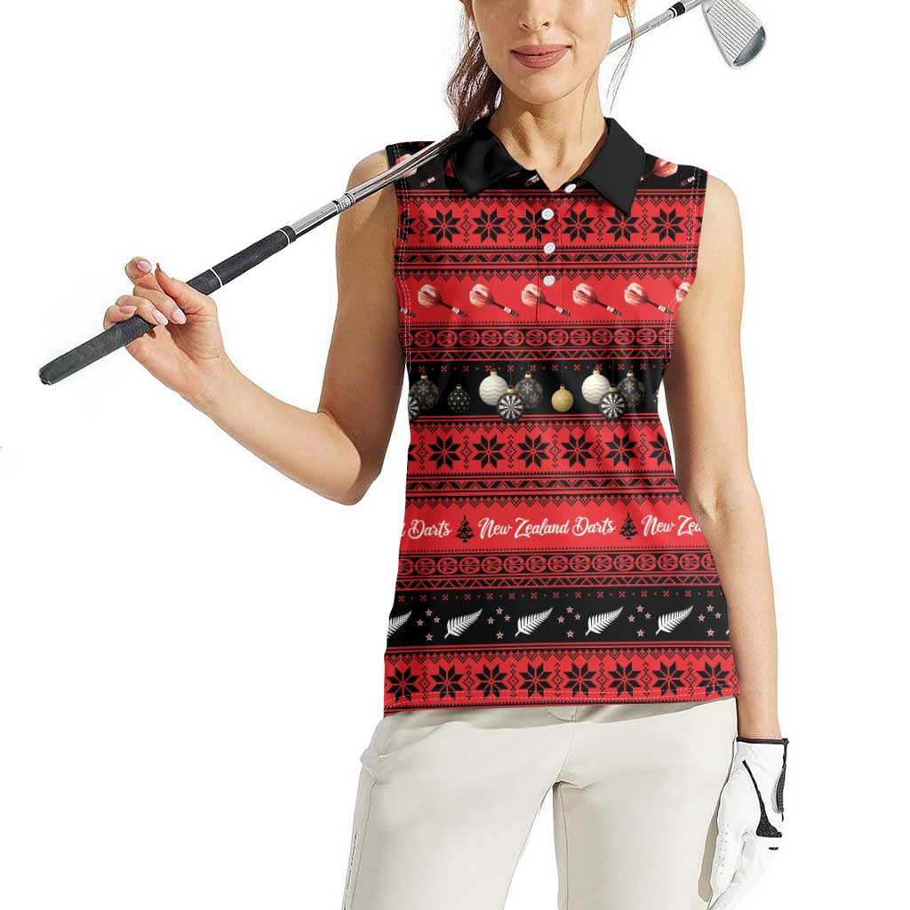 New Zealand Darts Christmas Women Sleeveless Polo Shirt Merry Xmas Aotearoa Maori Red - Aussie Hoodie