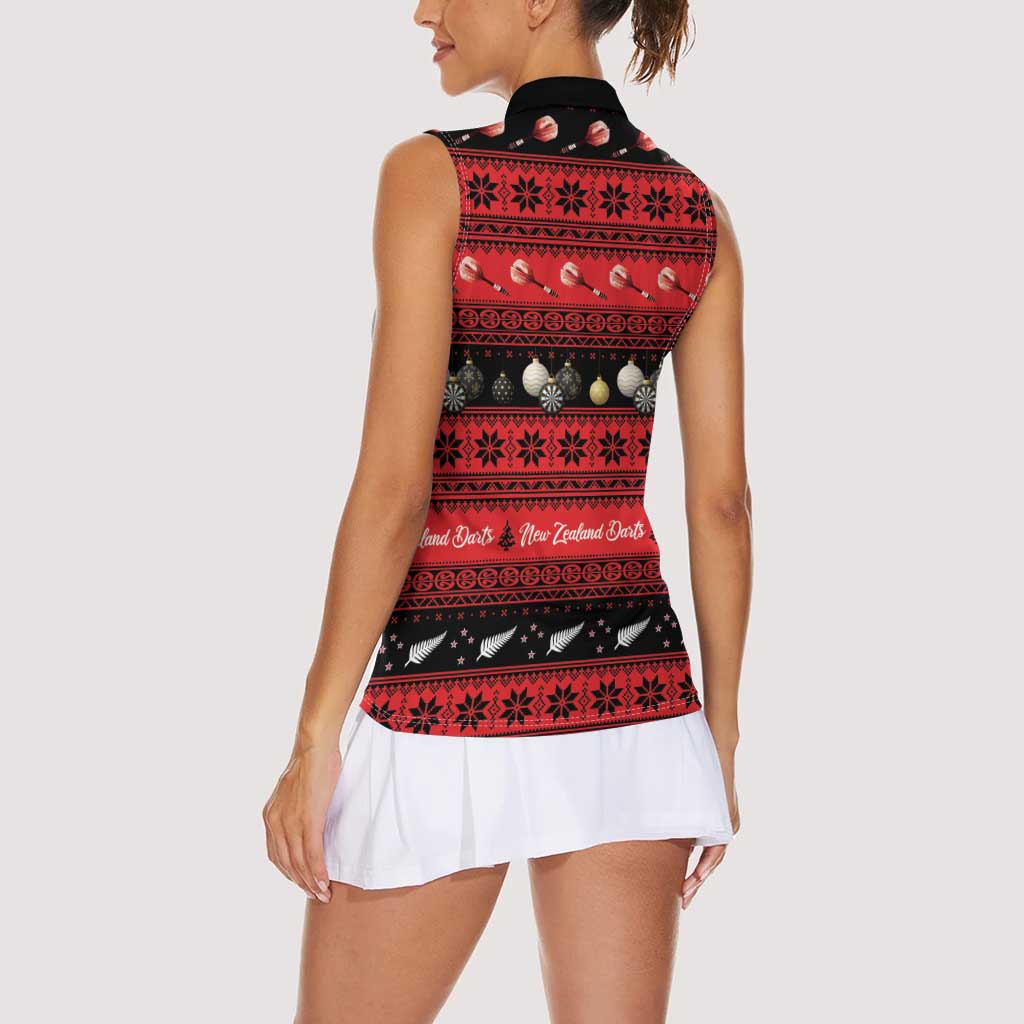 New Zealand Darts Christmas Women Sleeveless Polo Shirt Merry Xmas Aotearoa Maori Red - Aussie Hoodie