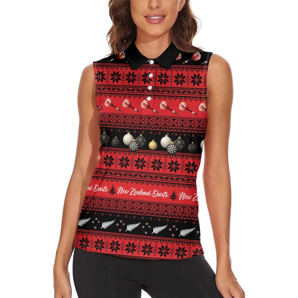 New Zealand Darts Christmas Women Sleeveless Polo Shirt Merry Xmas Aotearoa Maori Red - Aussie Hoodie