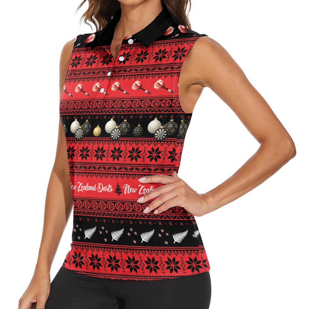 New Zealand Darts Christmas Women Sleeveless Polo Shirt Merry Xmas Aotearoa Maori Red - Aussie Hoodie