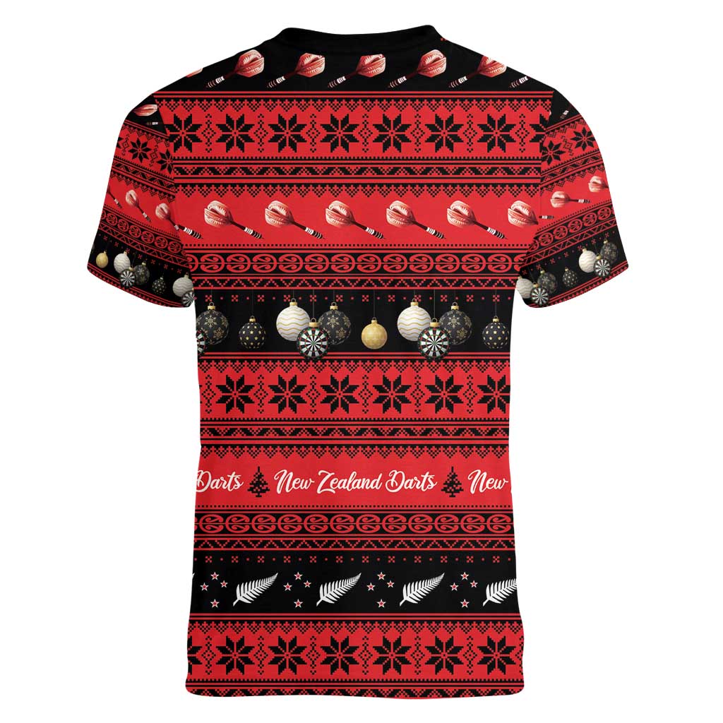 New Zealand Darts Christmas Women V-Neck T-Shirt Merry Xmas Aotearoa Maori Red - Aussie Hoodie