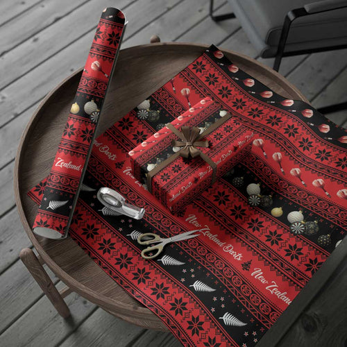 New Zealand Darts Christmas Wrapping Paper Merry Xmas Aotearoa Maori Red - Aussie Hoodie