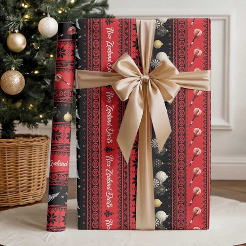 New Zealand Darts Christmas Wrapping Paper Merry Xmas Aotearoa Maori Red - Aussie Hoodie