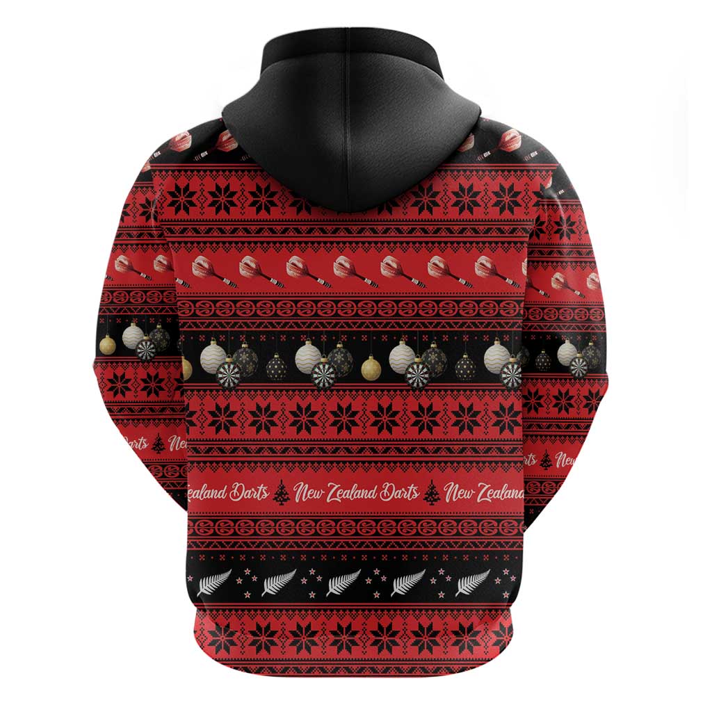 New Zealand Darts Christmas Zip Hoodie Merry Xmas Aotearoa Maori Red - Aussie Hoodie