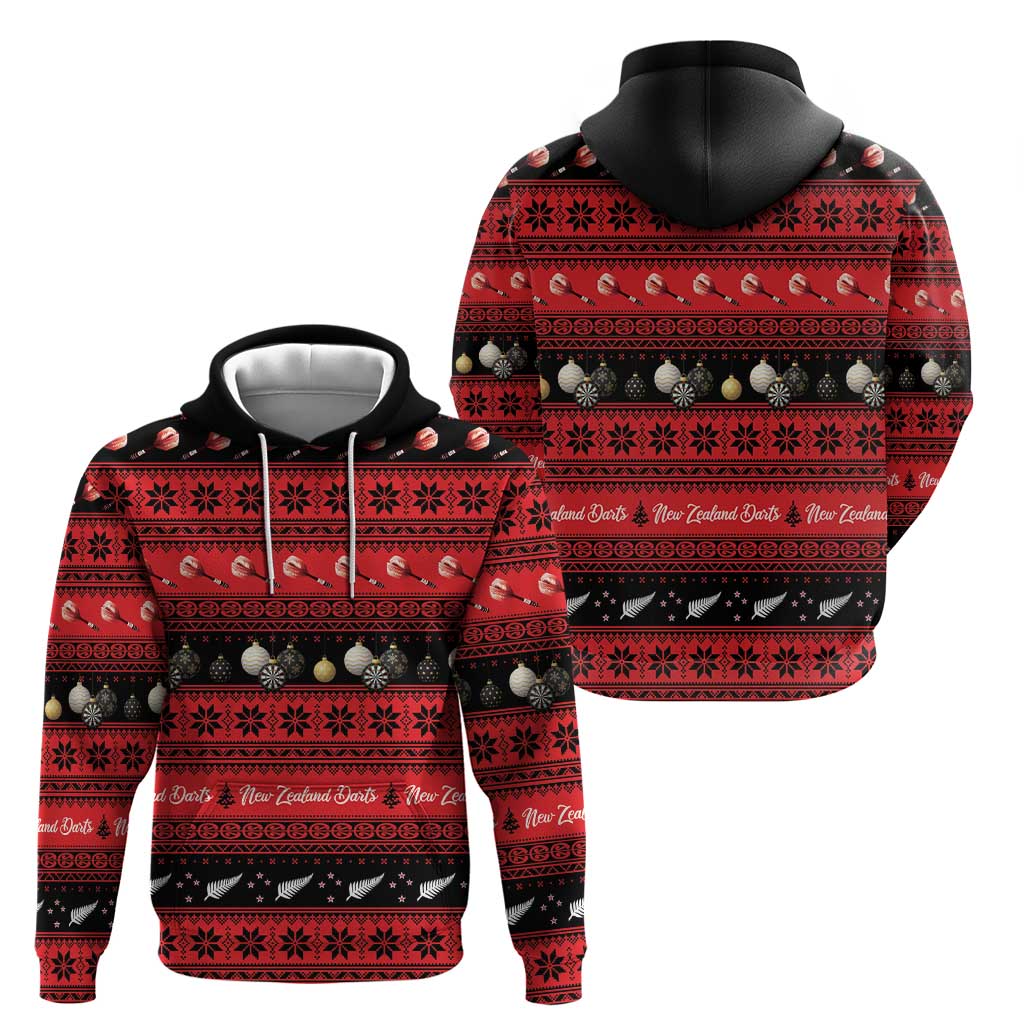 New Zealand Darts Christmas Zip Hoodie Merry Xmas Aotearoa Maori Red - Aussie Hoodie