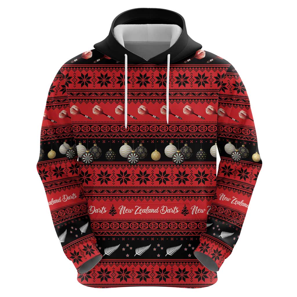 New Zealand Darts Christmas Zip Hoodie Merry Xmas Aotearoa Maori Red - Aussie Hoodie