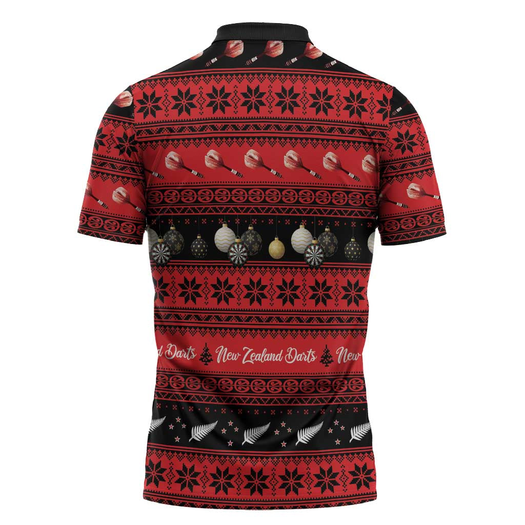 New Zealand Darts Christmas Zipper Polo Shirt Merry Xmas Aotearoa Maori Red - Aussie Hoodie