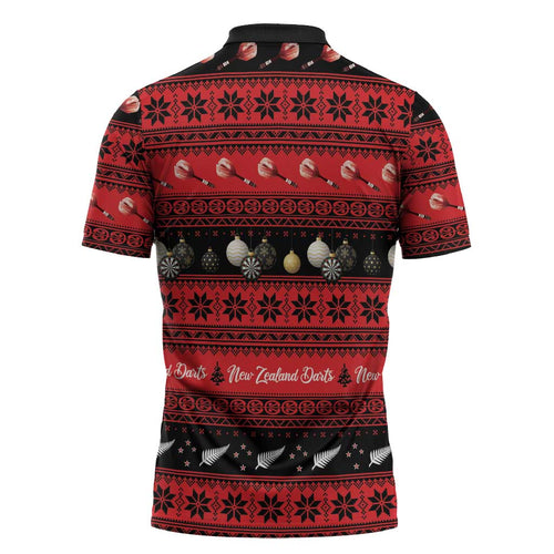 New Zealand Darts Christmas Zipper Polo Shirt Merry Xmas Aotearoa Maori Red - Aussie Hoodie