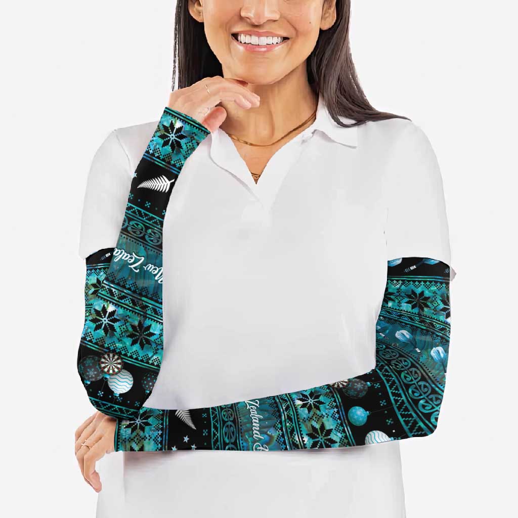 New Zealand Darts Christmas Arm Sleeves Merry Xmas Aotearoa Maori Paua Shell - Aussie Hoodie