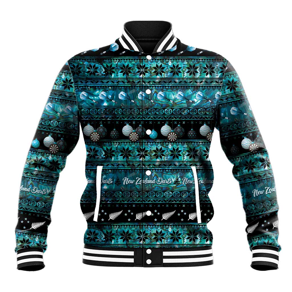 New Zealand Darts Christmas Baseball Jacket Merry Xmas Aotearoa Maori Paua Shell - Aussie Hoodie