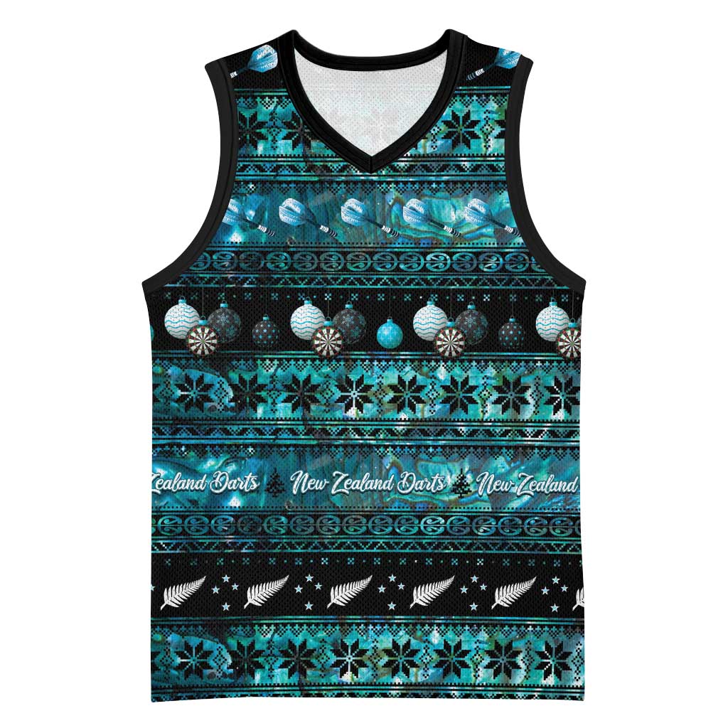 New Zealand Darts Christmas Basketball Jersey Merry Xmas Aotearoa Maori Paua Shell - Aussie Hoodie
