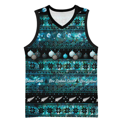 New Zealand Darts Christmas Basketball Jersey Merry Xmas Aotearoa Maori Paua Shell - Aussie Hoodie