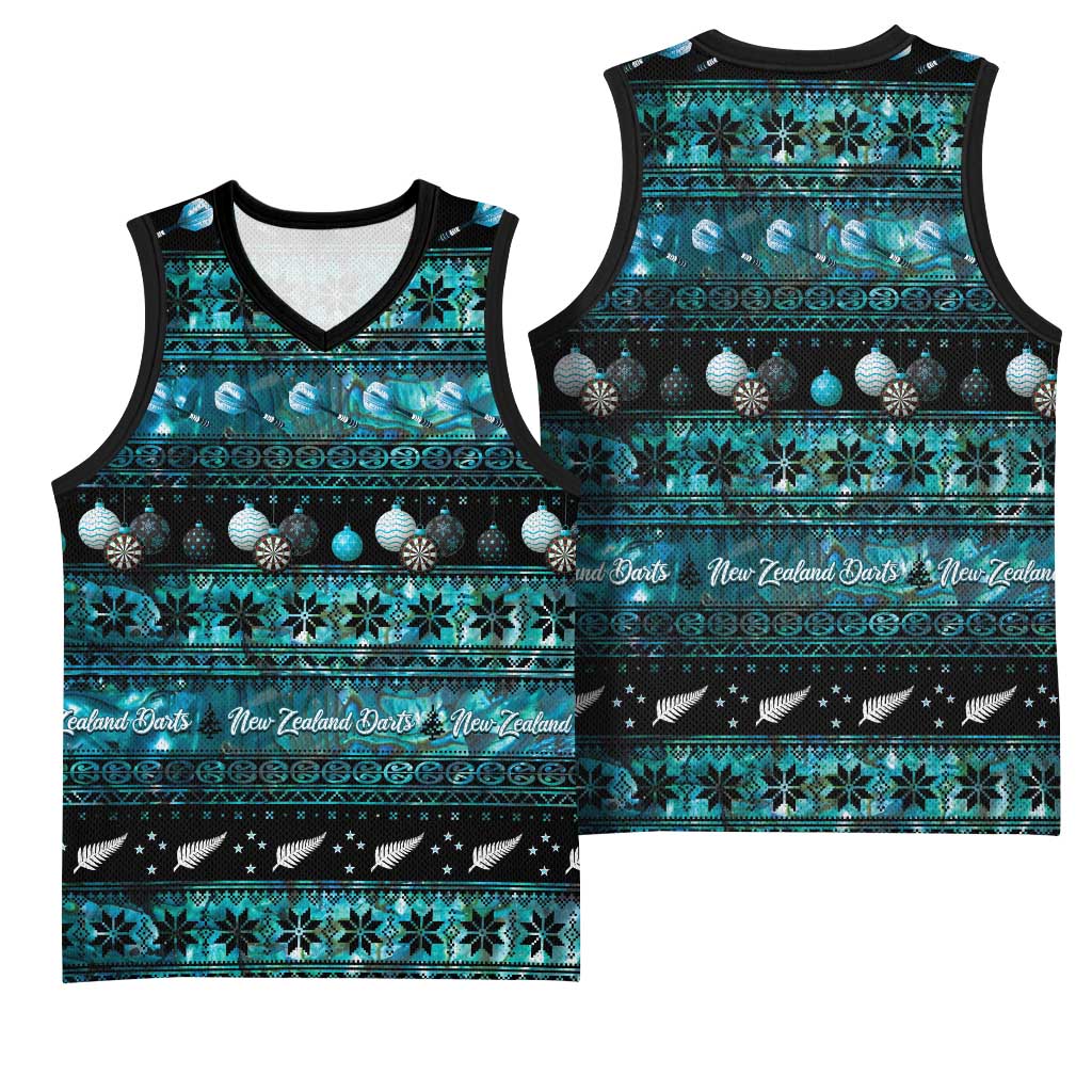 New Zealand Darts Christmas Basketball Jersey Merry Xmas Aotearoa Maori Paua Shell - Aussie Hoodie