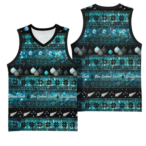 New Zealand Darts Christmas Basketball Jersey Merry Xmas Aotearoa Maori Paua Shell - Aussie Hoodie