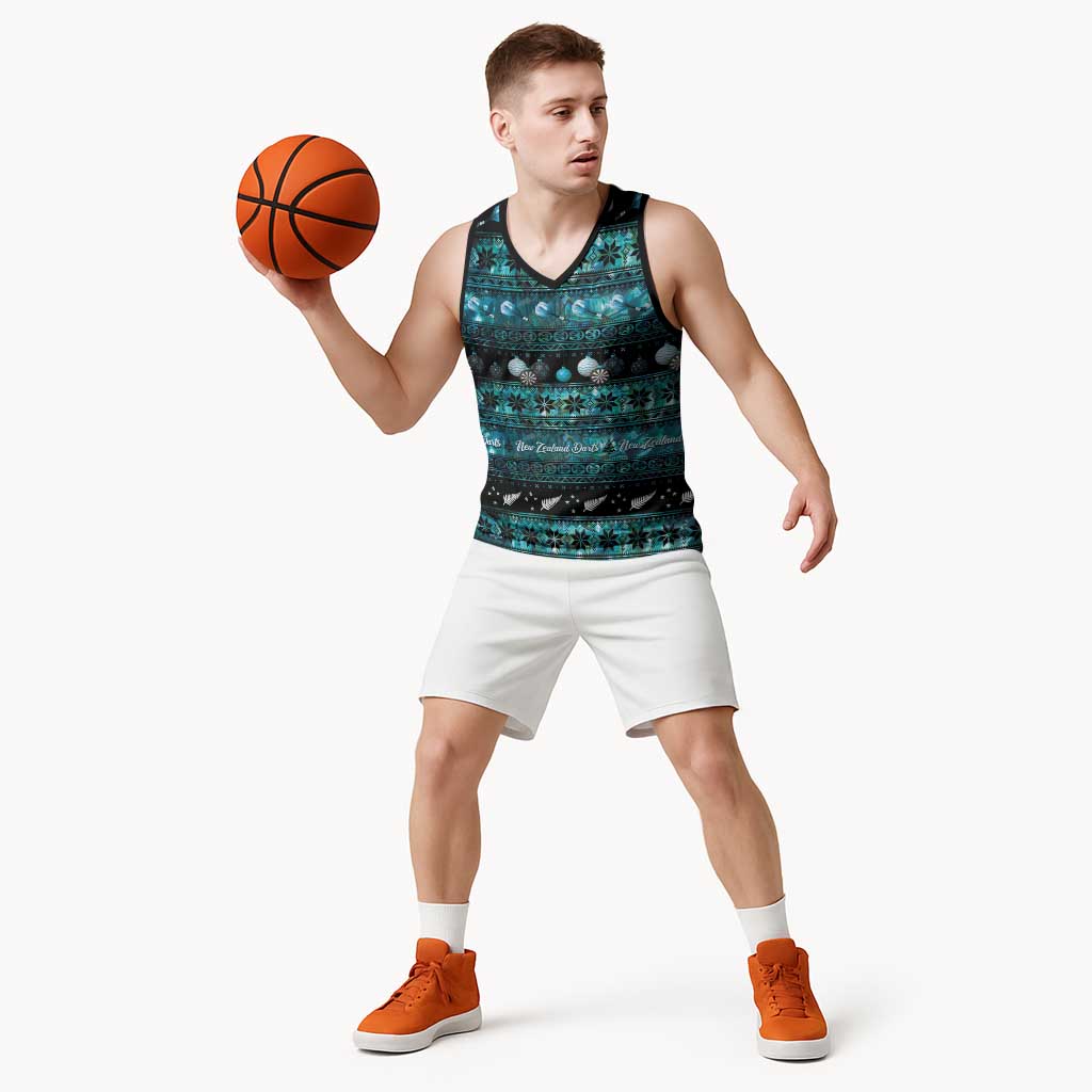 New Zealand Darts Christmas Basketball Jersey Merry Xmas Aotearoa Maori Paua Shell - Aussie Hoodie