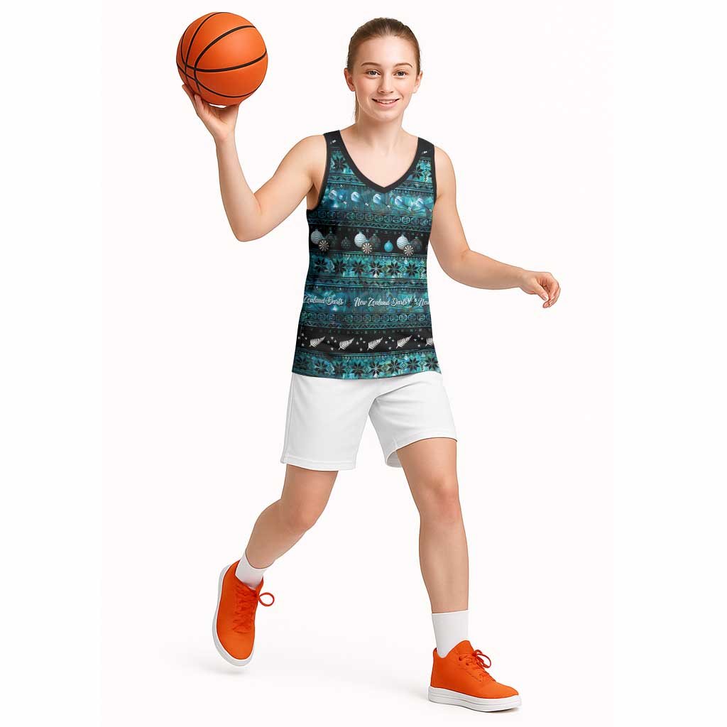 New Zealand Darts Christmas Basketball Jersey Merry Xmas Aotearoa Maori Paua Shell - Aussie Hoodie