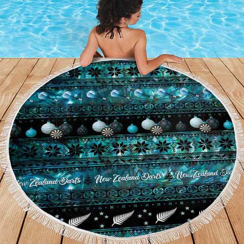 New Zealand Darts Christmas Beach Blanket Merry Xmas Aotearoa Maori Paua Shell - Aussie Hoodie