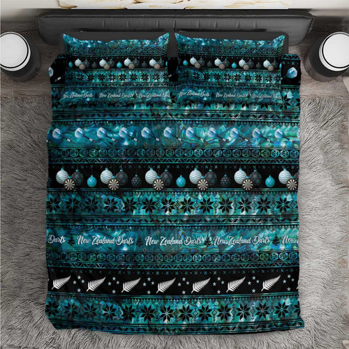 New Zealand Darts Christmas Bedding Set Merry Xmas Aotearoa Maori Paua Shell - Aussie Hoodie
