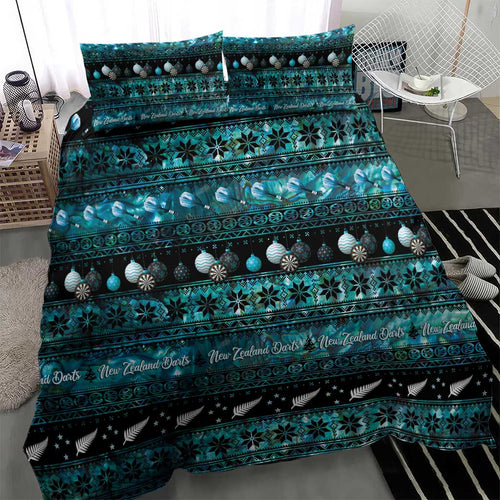 New Zealand Darts Christmas Bedding Set Merry Xmas Aotearoa Maori Paua Shell - Aussie Hoodie