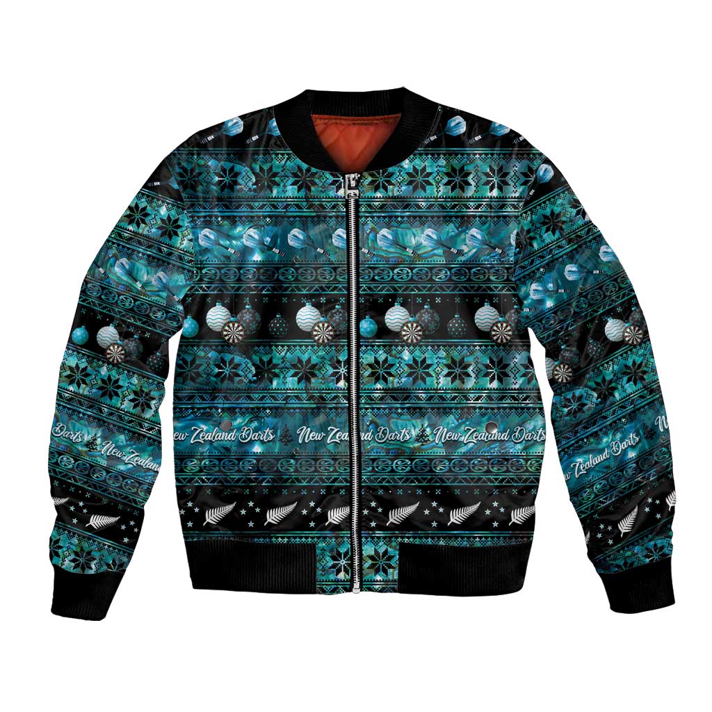 New Zealand Darts Christmas Bomber Jacket Merry Xmas Aotearoa Maori Paua Shell - Aussie Hoodie