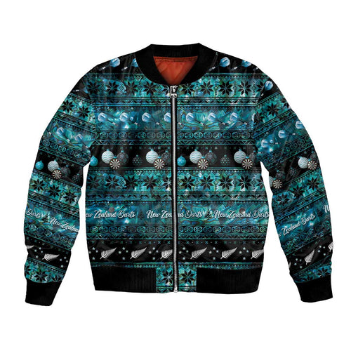 New Zealand Darts Christmas Bomber Jacket Merry Xmas Aotearoa Maori Paua Shell - Aussie Hoodie