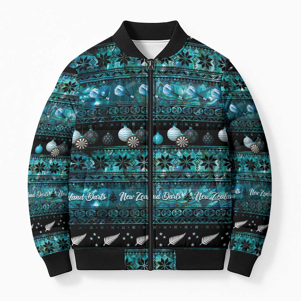 New Zealand Darts Christmas Bomber Puffer Jacket Merry Xmas Aotearoa Maori Paua Shell - Aussie Hoodie