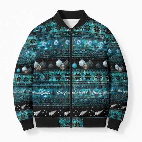 New Zealand Darts Christmas Bomber Puffer Jacket Merry Xmas Aotearoa Maori Paua Shell - Aussie Hoodie