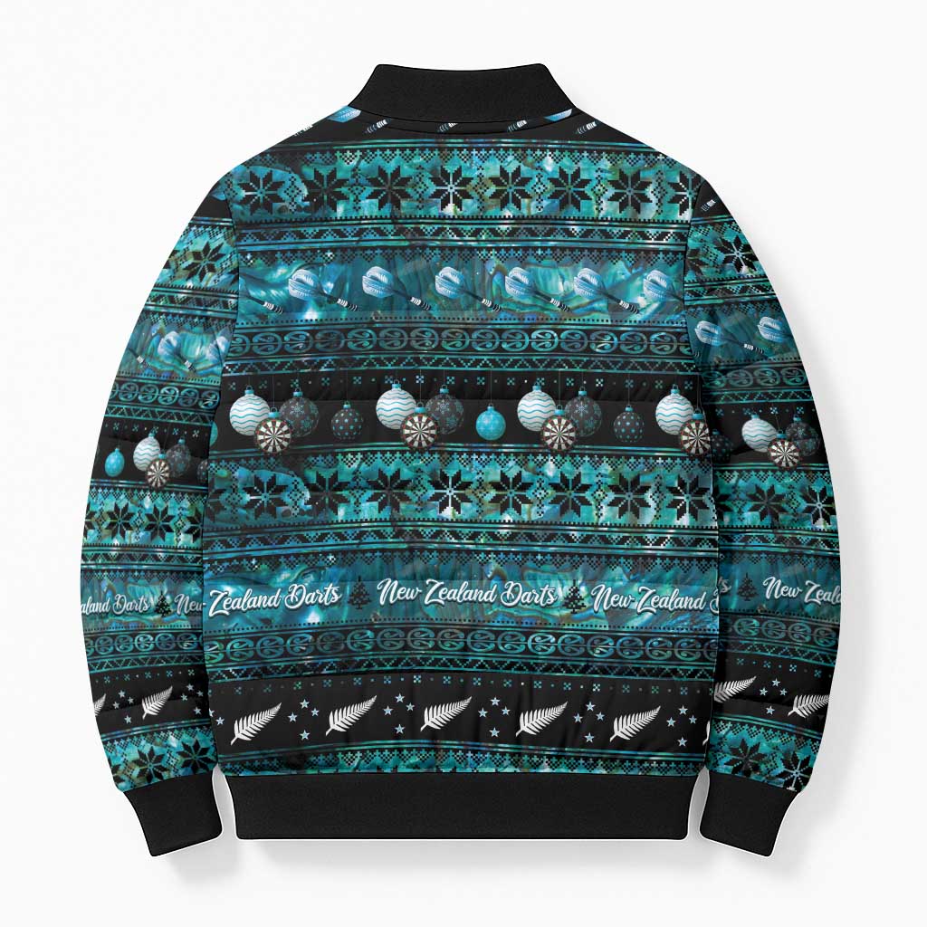 New Zealand Darts Christmas Bomber Puffer Jacket Merry Xmas Aotearoa Maori Paua Shell - Aussie Hoodie