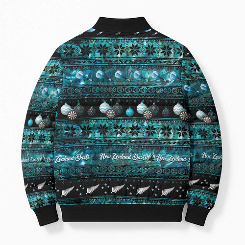 New Zealand Darts Christmas Bomber Puffer Jacket Merry Xmas Aotearoa Maori Paua Shell - Aussie Hoodie