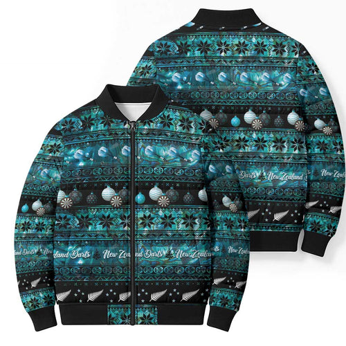 New Zealand Darts Christmas Bomber Puffer Jacket Merry Xmas Aotearoa Maori Paua Shell - Aussie Hoodie