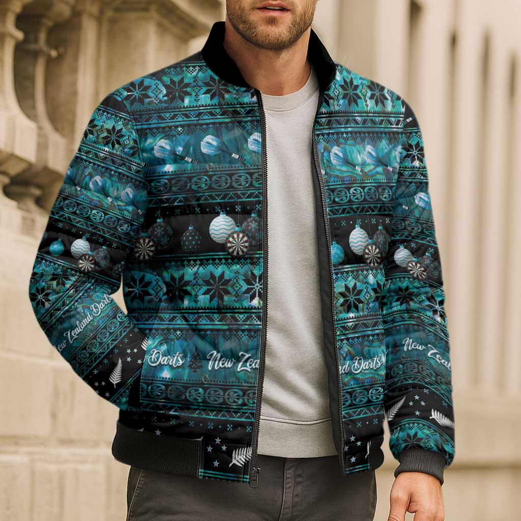 New Zealand Darts Christmas Bomber Puffer Jacket Merry Xmas Aotearoa Maori Paua Shell - Aussie Hoodie