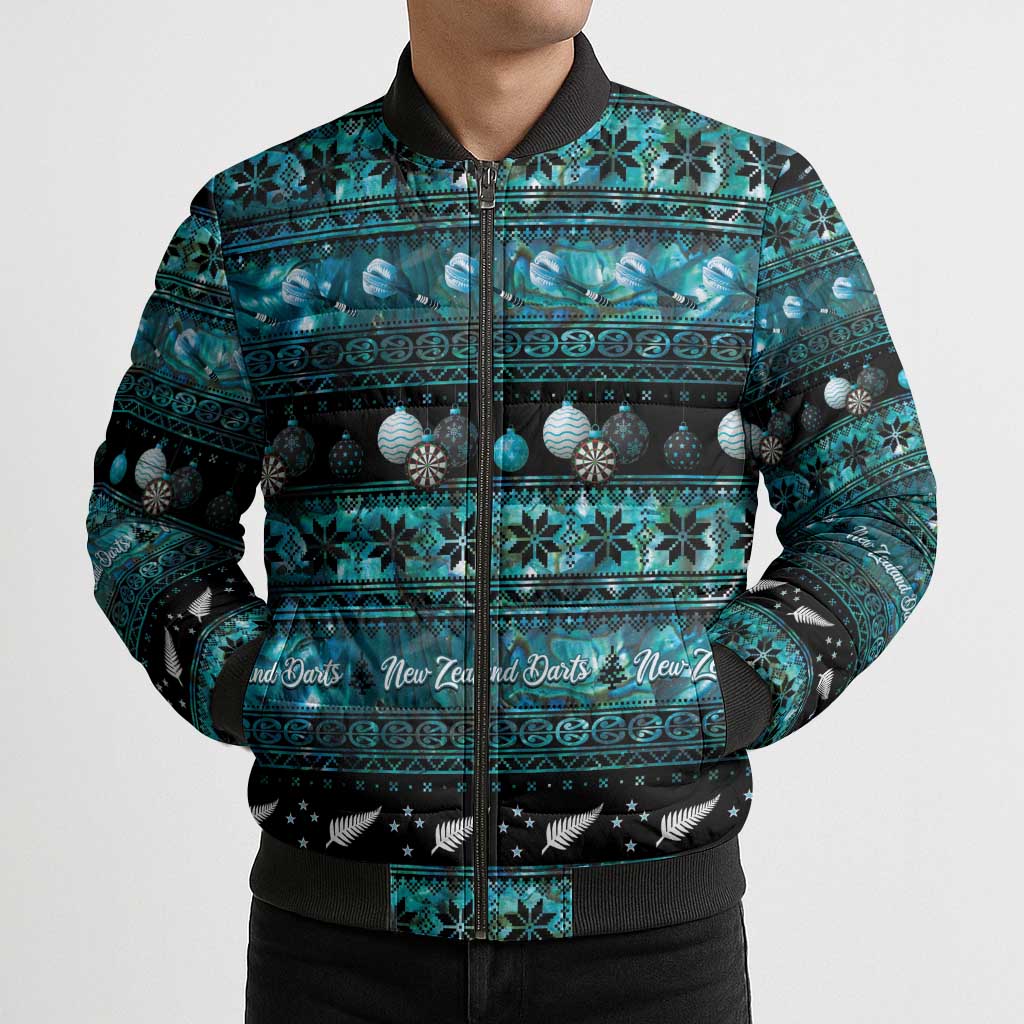 New Zealand Darts Christmas Bomber Puffer Jacket Merry Xmas Aotearoa Maori Paua Shell - Aussie Hoodie