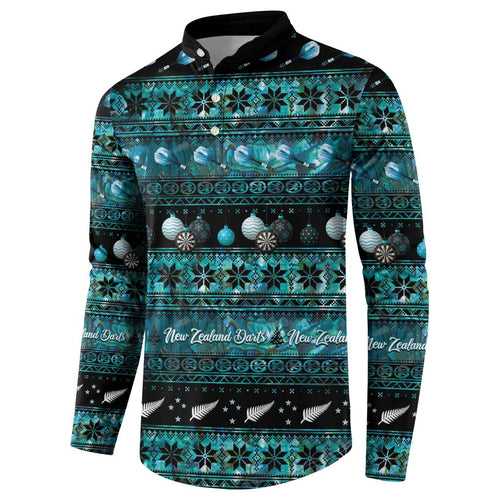 New Zealand Darts Christmas Button Sweatshirt Merry Xmas Aotearoa Maori Paua Shell - Aussie Hoodie