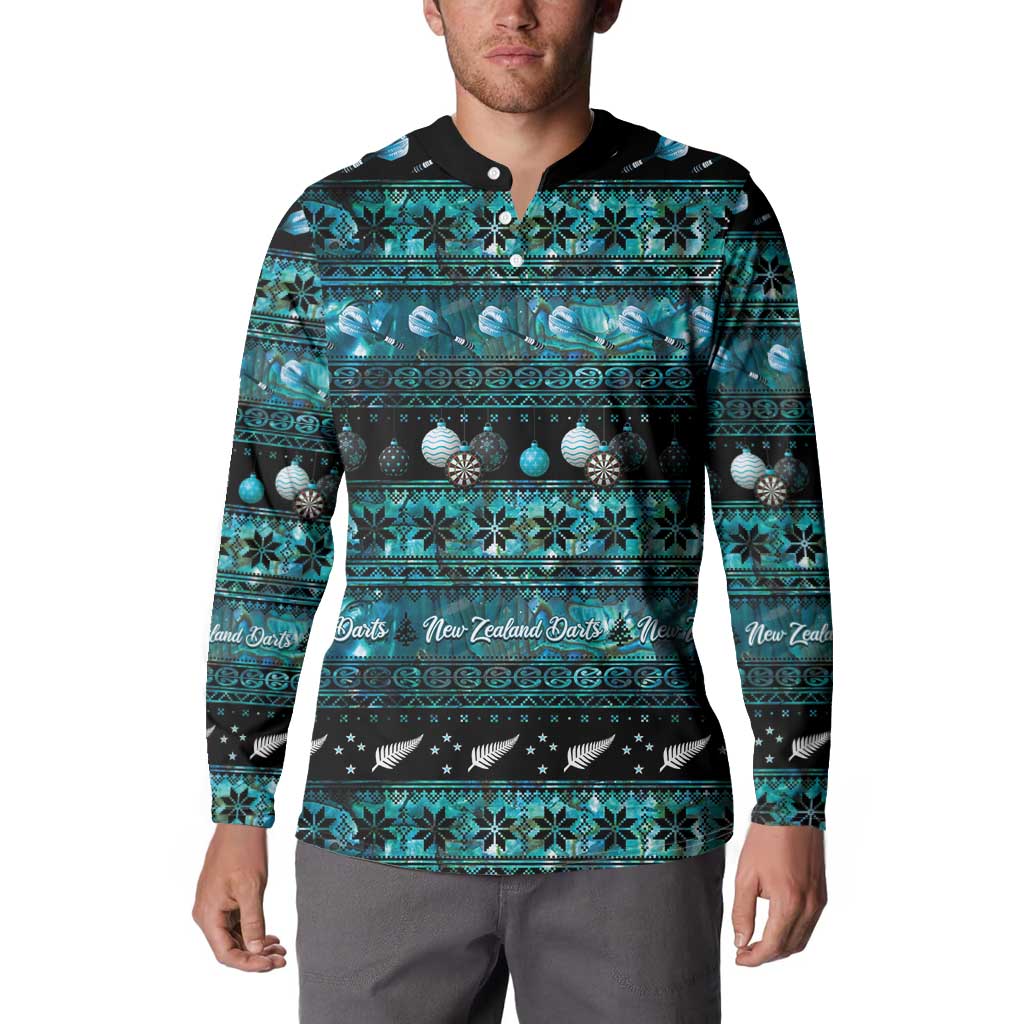 New Zealand Darts Christmas Button Sweatshirt Merry Xmas Aotearoa Maori Paua Shell - Aussie Hoodie