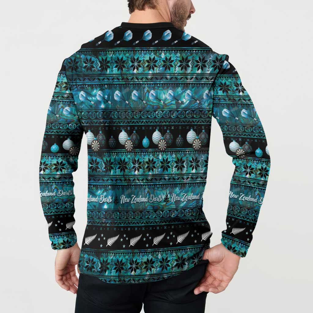 New Zealand Darts Christmas Button Sweatshirt Merry Xmas Aotearoa Maori Paua Shell - Aussie Hoodie