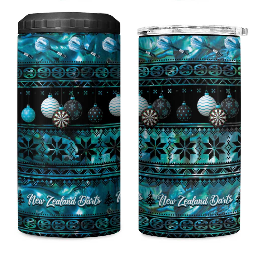 New Zealand Darts Christmas 4 in 1 Can Cooler Tumbler Merry Xmas Aotearoa Maori Paua Shell - Aussie Hoodie