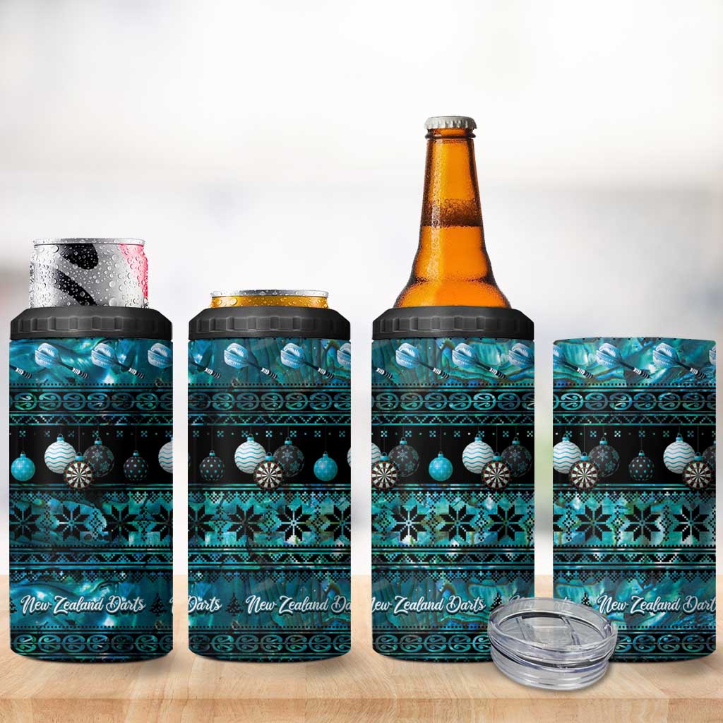 New Zealand Darts Christmas 4 in 1 Can Cooler Tumbler Merry Xmas Aotearoa Maori Paua Shell - Aussie Hoodie