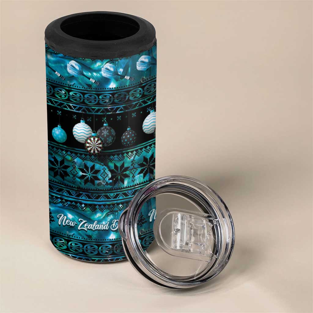 New Zealand Darts Christmas 4 in 1 Can Cooler Tumbler Merry Xmas Aotearoa Maori Paua Shell - Aussie Hoodie