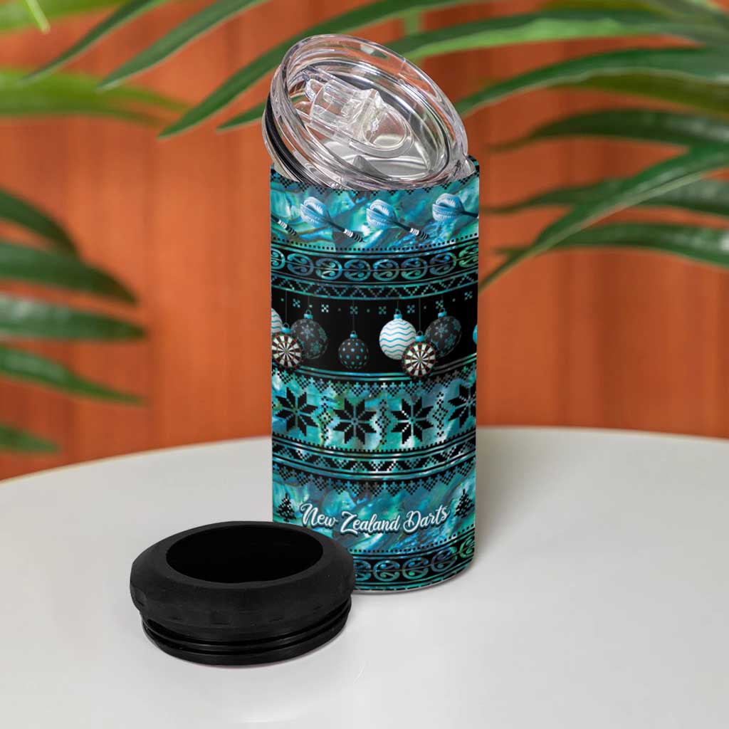 New Zealand Darts Christmas 4 in 1 Can Cooler Tumbler Merry Xmas Aotearoa Maori Paua Shell - Aussie Hoodie