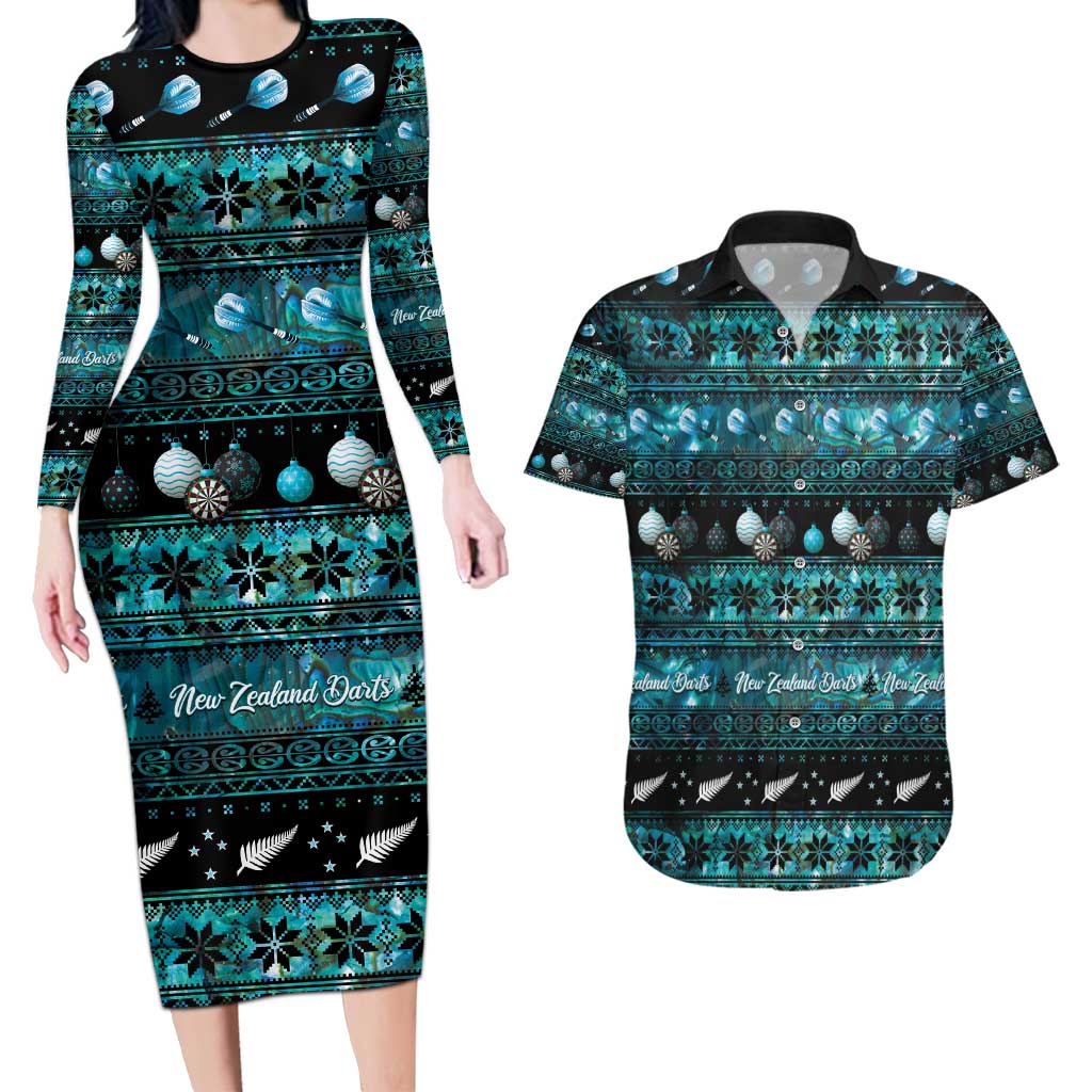 New Zealand Darts Christmas Couples Matching Long Sleeve Bodycon Dress and Hawaiian Shirt Merry Xmas Aotearoa Maori Paua Shell - Aussie Hoodie