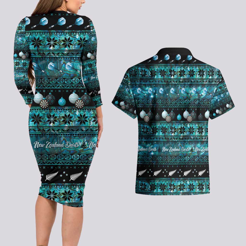 New Zealand Darts Christmas Couples Matching Long Sleeve Bodycon Dress and Hawaiian Shirt Merry Xmas Aotearoa Maori Paua Shell - Aussie Hoodie