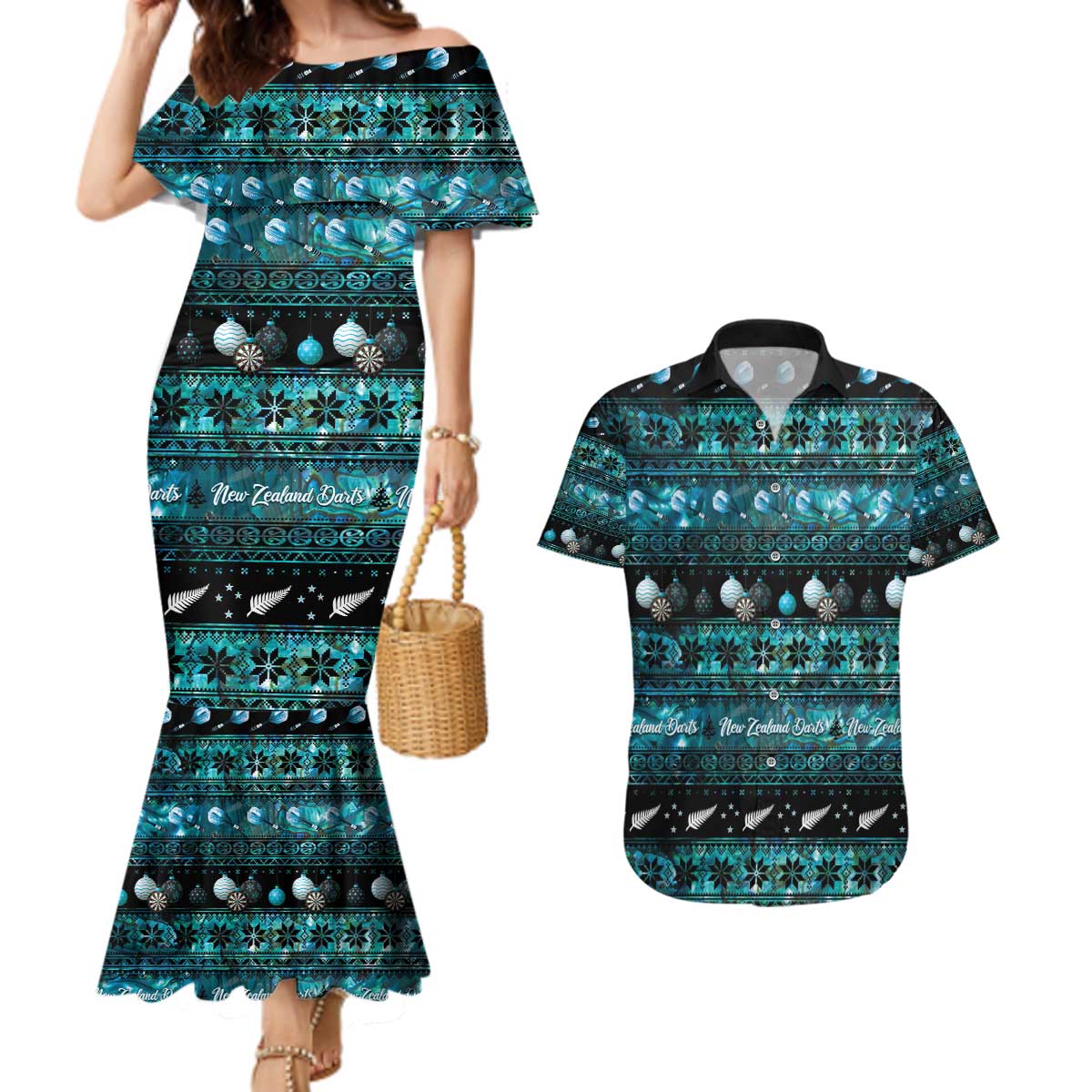 New Zealand Darts Christmas Couples Matching Mermaid Dress and Hawaiian Shirt Merry Xmas Aotearoa Maori Paua Shell - Aussie Hoodie
