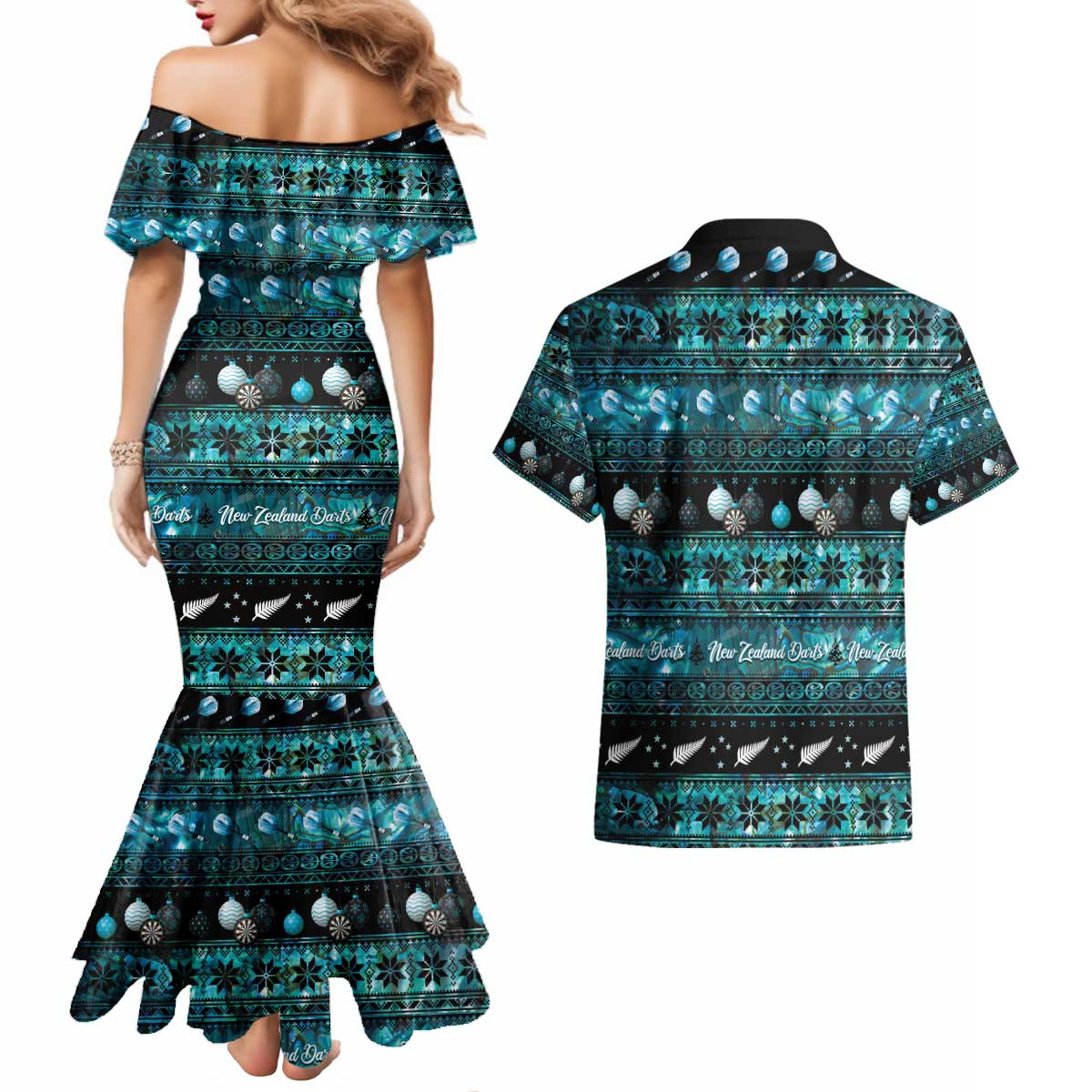 New Zealand Darts Christmas Couples Matching Mermaid Dress and Hawaiian Shirt Merry Xmas Aotearoa Maori Paua Shell - Aussie Hoodie