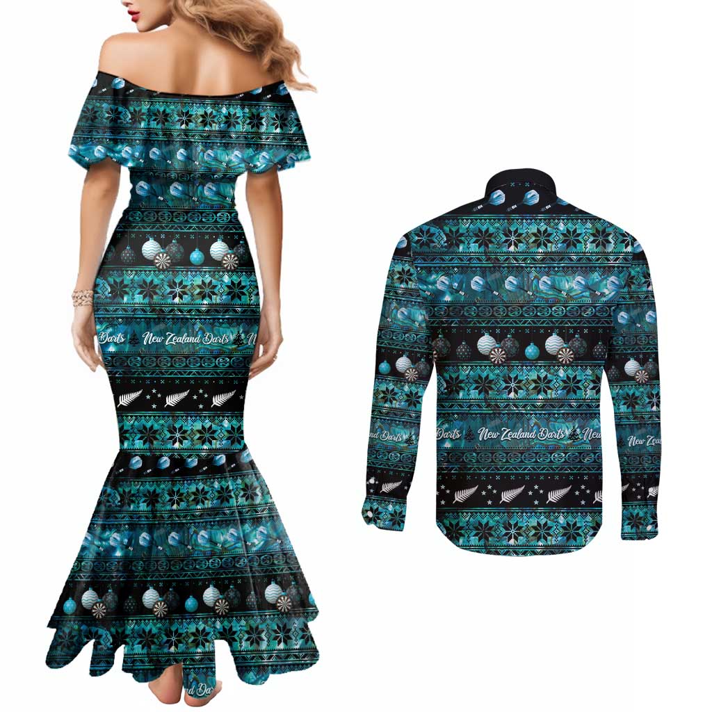 New Zealand Darts Christmas Couples Matching Mermaid Dress and Long Sleeve Button Shirt Merry Xmas Aotearoa Maori Paua Shell - Aussie Hoodie