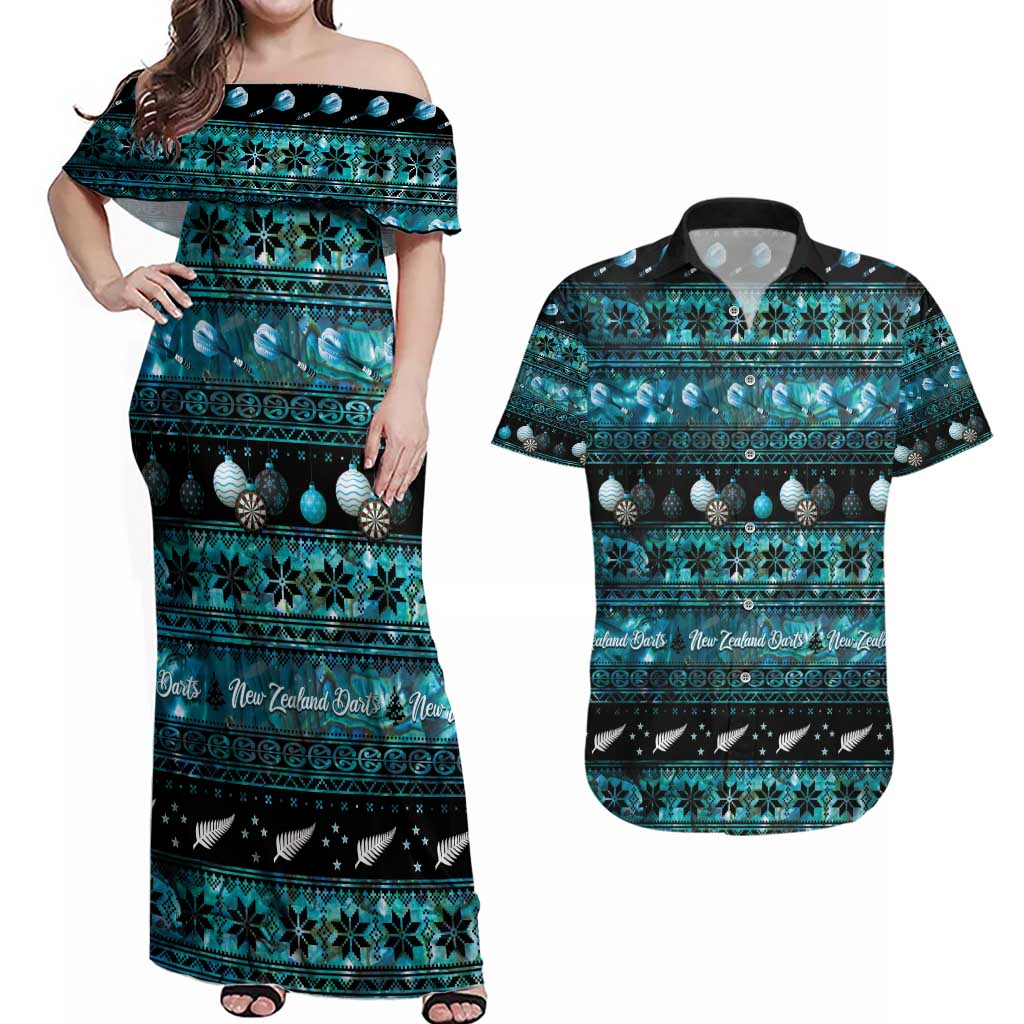 New Zealand Darts Christmas Couples Matching Off Shoulder Maxi Dress and Hawaiian Shirt Merry Xmas Aotearoa Maori Paua Shell - Aussie Hoodie