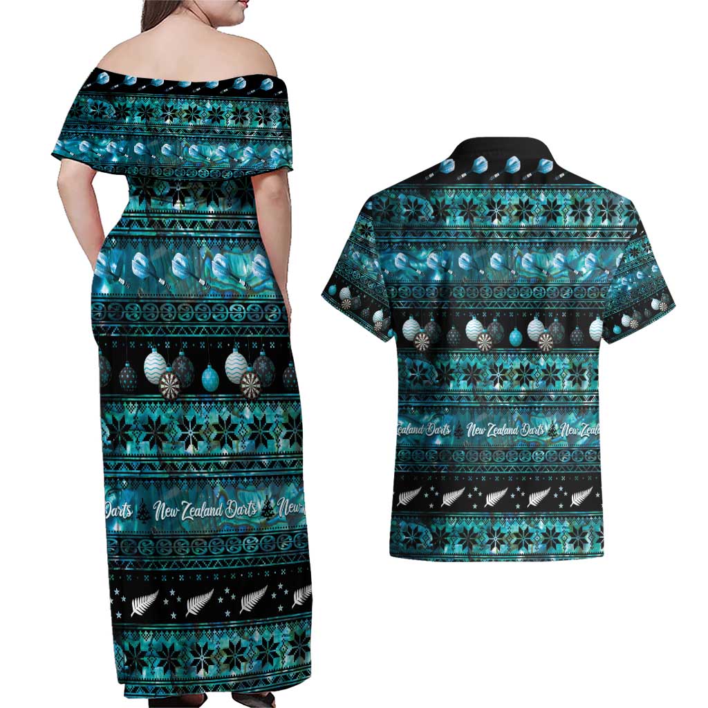 New Zealand Darts Christmas Couples Matching Off Shoulder Maxi Dress and Hawaiian Shirt Merry Xmas Aotearoa Maori Paua Shell - Aussie Hoodie